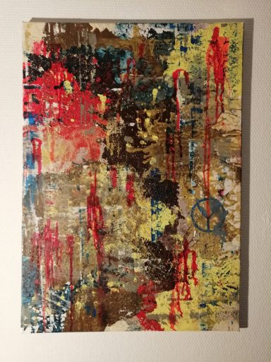 " Friedenszeichen im Feuer " Acrylfarbe mit Strukturmasse